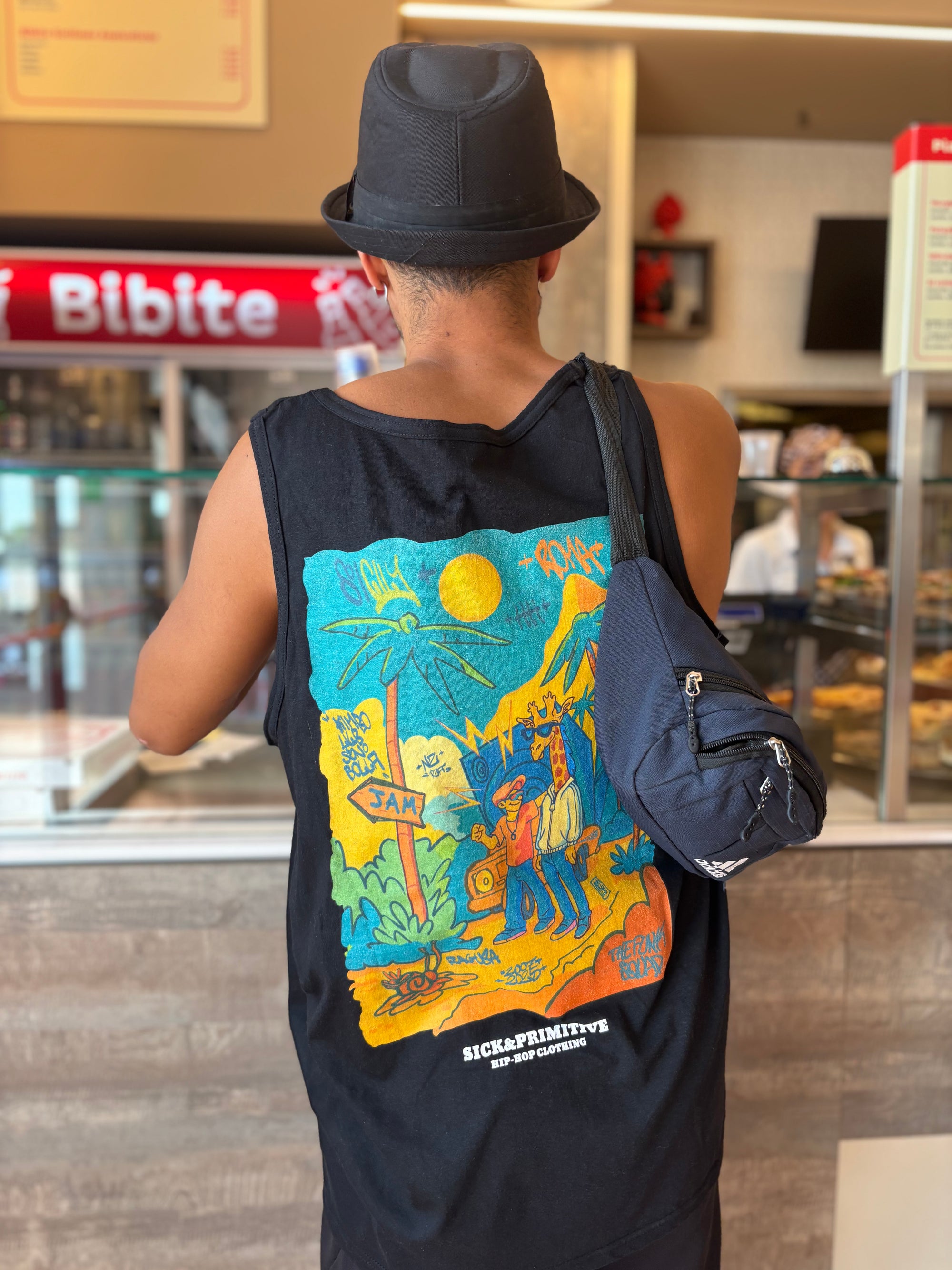 T-shirt smanicata - "The funk squad" - Nera Summer back