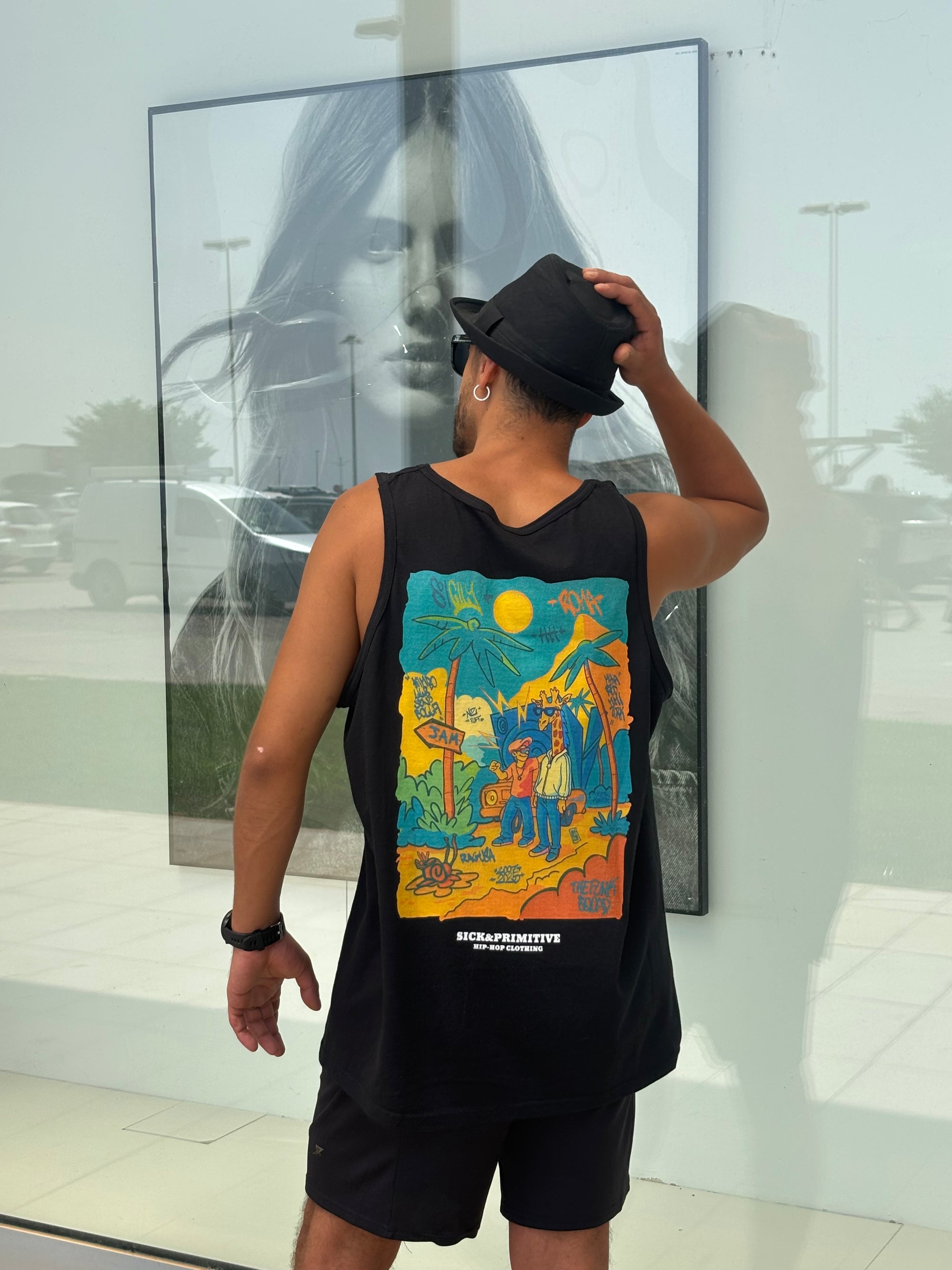 T-shirt smanicata - "The funk squad" - Nera Summer back