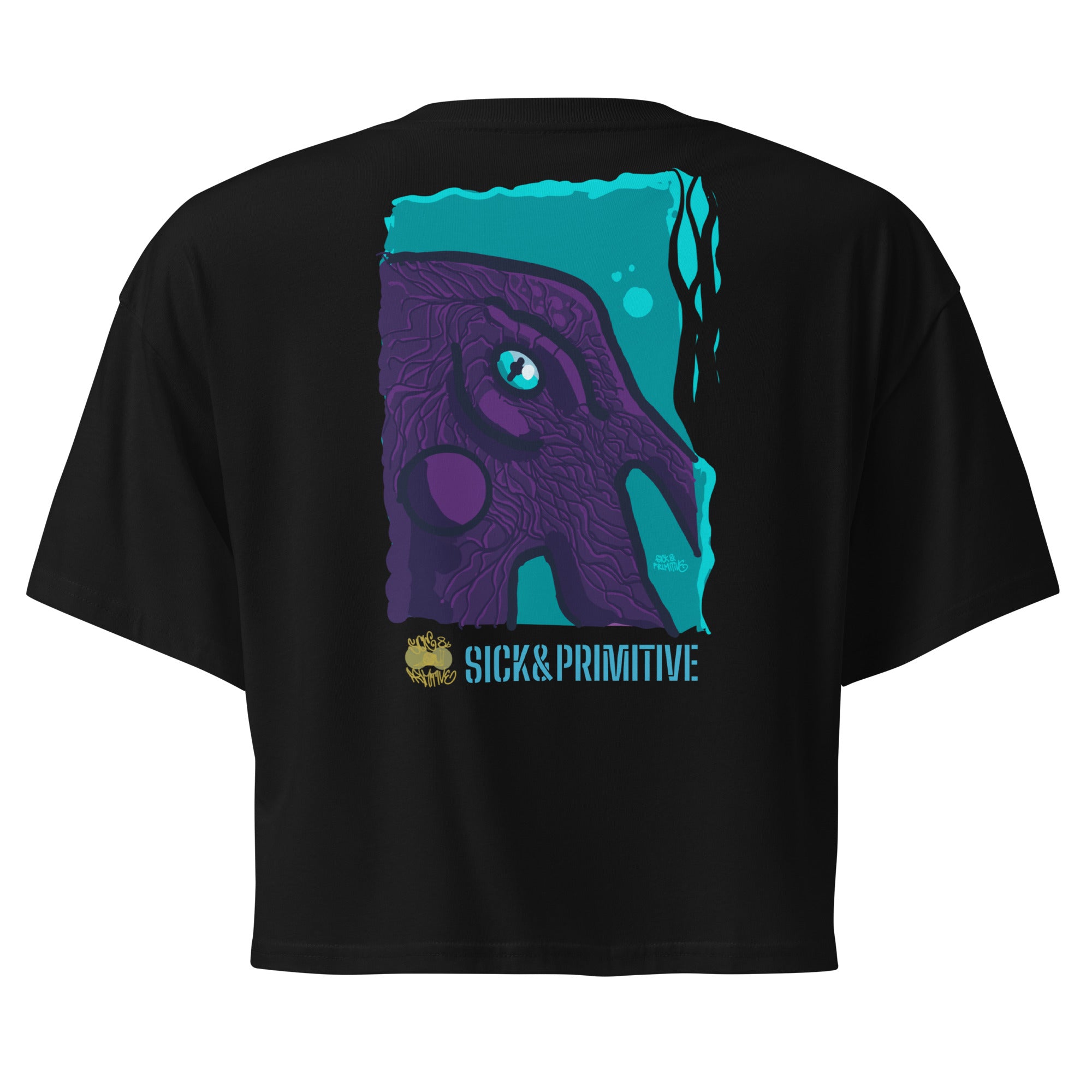 Crop top a maniche corte - "7BRAINS/3HEARTS/1FACE"